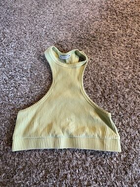 Zara Ribbed High-Neck Crop Top - Pale Green